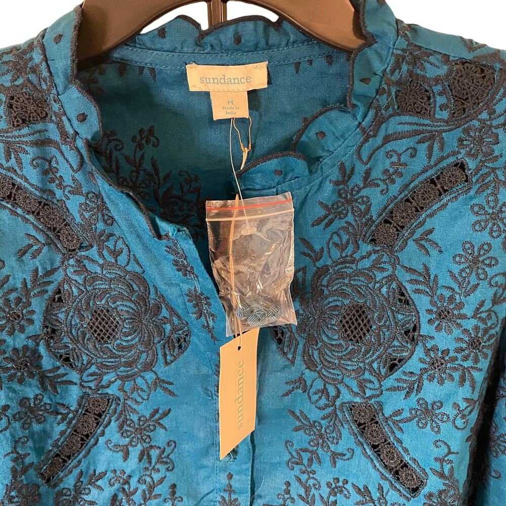 Sundance Teal & Black Floral Button-Front Blouse - Picture 5 of 11